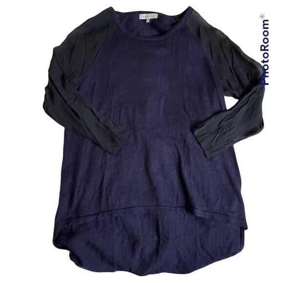 SANDRO Paris Wool Silk Mesh 3/4 Sleeve Sweater Top Lightweight Purple Black 1 - Picture 1 of 6